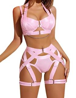 Avidlove Lingerie Sexy for Women Lingerie Curvy Reizwäsche Elegant Unterwäsche Verstellbar BH Und Slip Push Up Dessous Set Rosa XL von Avidlove