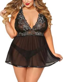 Avidlove Plus Size Lingerie für Frauen Mesh Babydoll Chemise Sexy Spitze Schwangere Boudoir Outfits, Schwarz, Large von Avidlove