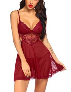 Avidlove Reizende Unterwäsche Negligee Damen BH Set Damen Sexy Nachthemd Damen Lang Weinrot S von Avidlove