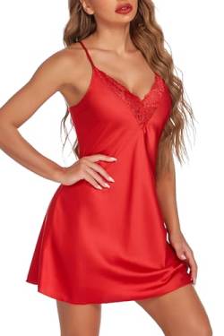 Avidlove Sexy Outfit Für Damen Unterwäsche Rückenfrei Babydoll Spitze Dessous Satin Nachthemd Curvy Negligee Rot XL von Avidlove