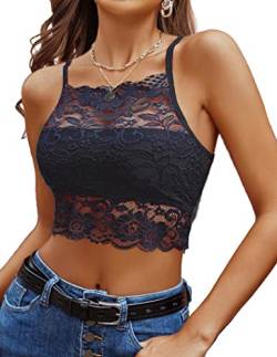 Avidlove Top Damen Sexy Spitze BH Crop Oberteile Camilose Unterhemd Bauchfrei Navy Blau S von Avidlove