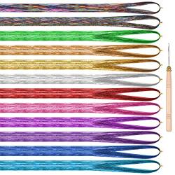 AvoDovA Haar Lametta, 12 Farben Glitzer Strähnen Haare, Farbiger Haarverlängerungs Extensions, Haarteile Colored, Multi-Farben Haarsträhnen, Synthetic Hair Extensions, Glitzer Haarteile mit Kit Hooks von AvoDovA