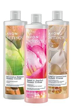 Avon Senses Müge Apfel Weiß Pfirsich Vanille und Freesie Granatapfel Duft Duschgel Paket von Avon