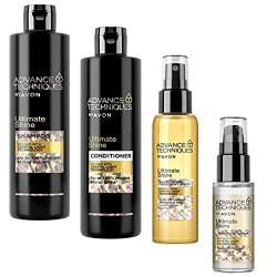 Avon Set Advance Techniques Ultimate Shine Shampoo 400ml + Pflegespülung 250ml + Glanz-Pflegespray 100ml + Haarspitzenfluid 30ml von Avon