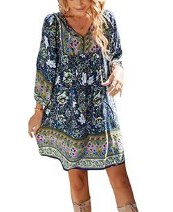 Avondii Boho Kleid Damen Kurz Sommer Kleider Knielang Strandkleid Leicht Blumenkleid (XL, Navy Blau) von Avondii