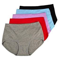 Avondii Damen Baumwolle Panties Atmungsaktive Einfarbig Hoher Taille Unterhosen, 5er Pack (2XL, Mehrfarbig) von Avondii