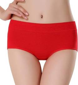 Avondii Damen Baumwolle Panties Atmungsaktive Einfarbig Hoher Taille Unterhosen, 5er Pack (3XL, Rot) von Avondii