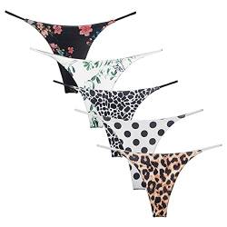 Avondii Damen Baumwolle String Tanga Set Thong Unterhosen, 5 Pack (L, F-Mehrfarbig) von Avondii