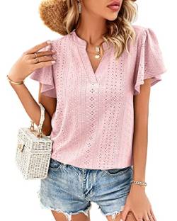 Avondii Damen Bluse Oberteile Sommershirts Casual Lose Tshirt V-Ausschnitte Leicht Tshirt Elegante Hemdbluse Shortsleeve Top(Rosa, L) von Avondii