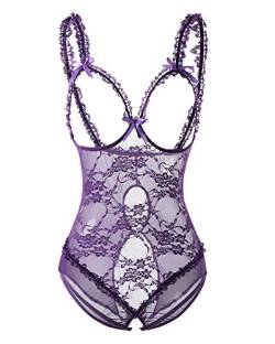 Avondii Damen Große Größen Babydoll mit Bügel Spitze Lingerie Dessous Body (M, Violett) von Avondii