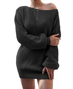 Avondii Damen Langarm Pullover One Shoulder Sweatshirt Schulterfrei Strickpullover (L, Schwarz) von Avondii