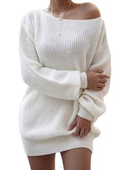 Avondii Damen Langarm Pullover One Shoulder Sweatshirt Schulterfrei Strickpullover (L, Weiß) von Avondii
