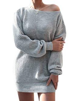 Avondii Damen Langarm Pullover One Shoulder Sweatshirt Schulterfrei Strickpullover (M, Grau) von Avondii