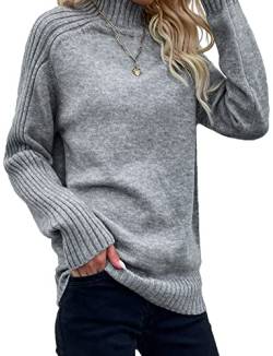 Avondii Damen Rollkragenpullover Langarm Elegant Pullove Sweatshirt Schulterfrei Strickpullover(Grau,L) von Avondii