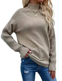 Avondii Damen Rollkragenpullover Langarm Elegant Pullove Sweatshirt Schulterfrei Strickpullover(Kamel,XL) von Avondii