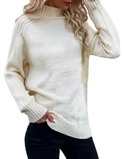 Avondii Damen Rollkragenpullover Langarm Elegant Pullove Sweatshirt Schulterfrei Strickpullover(Weiß,L) von Avondii