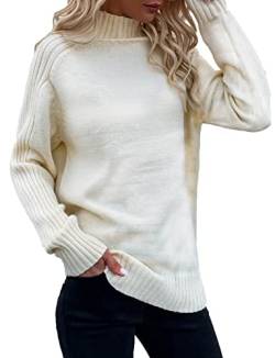 Avondii Damen Rollkragenpullover Langarm Elegant Pullove Sweatshirt Schulterfrei Strickpullover(Weiß,S) von Avondii