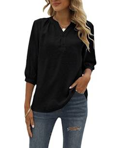 Avondii Damen Sommer Bluse V-Ausschnitt Oberteil Elegant T-Shirt Kurzarm Top (L, Schwarz) von Avondii