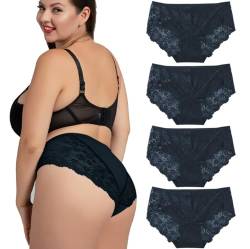 Avondii Damen Spitzenhosen Oversized Sexy Spitze Frauen Bikini Slips Große Größen Unterhosen Unterwäsche（4Pack, Dunkelblau, 2XL） von Avondii