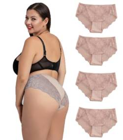 Avondii Damen Spitzenhosen Oversized Sexy Spitze Frauen Bikini Slips Große Größen Unterhosen Unterwäsche（4Pack, Rosa, 3XL） von Avondii