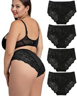 Avondii Damen Spitzenhosen Oversized Sexy Spitze Frauen Bikini Slips Große Größen Unterhosen Unterwäsche（4Pack, Schwarz, 2XL） von Avondii