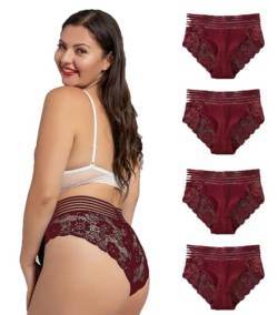 Avondii Damen Spitzenhosen Oversized Sexy Spitze Frauen Bikini Slips Große Größen Unterhosen Unterwäsche（4Pack, rot, 2XL） von Avondii