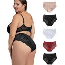 Avondii Damen Spitzenhosen Oversized Sexy Spitze Frauen Bikini Slips Große Größen Unterhosen Unterwäsche（5Pack, F-Mehrfarbig,2XL） von Avondii