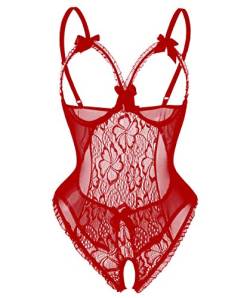 Avondii Damen Transparent Reizwäsche Oberteil Lingerie Bodysuit Nachtwäsche (3XL, Rot) von Avondii
