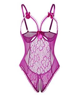 Avondii Damen Transparent Reizwäsche Oberteil Lingerie Bodysuit Nachtwäsche J1014 (M, C-Violett) von Avondii