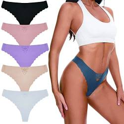 Avondii Eisseide Unterhosen Cool Seamless Slips Damen Nahtlose Unterwäsche Tanga Set 5er Pack(A02, L) von Avondii