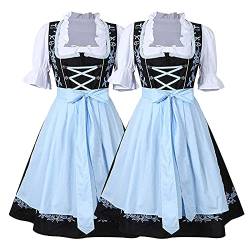 Avrilight Dirndl Damen Midi Trachtenkleid Oktoberfest Outfit Dirndl Kleid, Sexy Elegant Trachtenkleid Vintage Komplettsets Oktoberfest Karnevalsparty (Blue, XL) von Avrilight