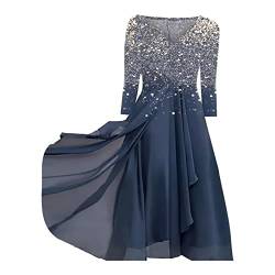 Avrilight Sommerkleid Damen, Damen Kleid Sommer Kurzarm V-Ausschnitt Knielang Blumenmuster Midi Kleid Freizeitkleider Sommer Strand Maxi Dress Boho Kleider Festlich Elegant Partykleid (A01-Silver, S) von Avrilight