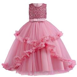 Mädchen Prinzessinnenkleider Festzug Kleider Partykleid Abendkleid Spitze Tüll Cocktailkleid Blumenmädchenkleider Lang Festzug Ballkleid für Weihnachten Party Abschlussball (Pink, 8-9 Years) von Avrilight