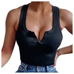 Schwarzes Oberteil Sexy Slim-Pass-Damenweste für Frauen Solid-Farbe offene Rippe auf dem Rücken gestrickte Damenbluse Luftige Tops von Avrilight