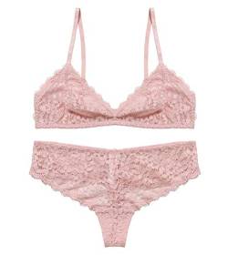 Awake Lingerie Selected Bralette Set – Sexy Damen BH Spitze ohne Wattierung und Bügel und Slip Floral Lace Soft Cups (Medium, Rosa Liebe) von Awake Lingerie