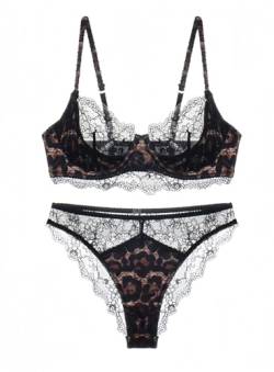 Awake Lingerie Striking Tiger/Leopard Pattern Sexy Unterwäsche Set Damen, Chic Bügel BH und Tanga Höschen, Spitze Dessous Set Nachtwäsche (Leopard Misty, L) von Awake Lingerie