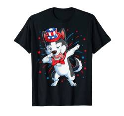 Dabbing Siberian Husky 4th of July Boys Kids American Flag T-Shirt von Awesome 4th of July Clothing Co