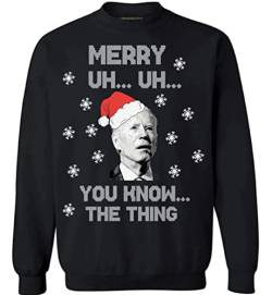 Joe Biden Crewneck 2021 – Ugly Christmas Herren Damen Pullover – Merry Uh The Thing You Know Xmas Holiday President Geschenk, schwarz, X-Large von Awkward Styles