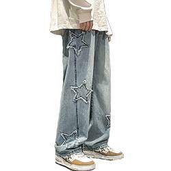 Awoyep Baggy Jeans Herren Hip Hop Jeanshose Vintage Patchwork Y2k Star Straight Jeans Teenager Jungen Skateboard Hose Streetwear (Color : Blue, Size : M) von Awoyep