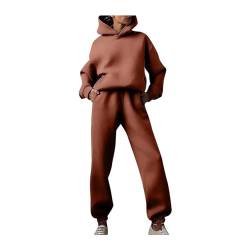 Awoyep Damen Sportanzug Einfarbig Outfit Oversized Hoodie Pullover Sweatshirt und Jogginghose Freizeitanzug Damen Jogger Tracksuit Damen Streatwear Trainingsanzüge für Damen (Color : Brown, Size : X von Awoyep