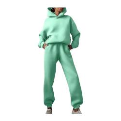 Awoyep Damen Sportanzug Einfarbig Outfit Oversized Hoodie Pullover Sweatshirt und Jogginghose Freizeitanzug Damen Jogger Tracksuit Damen Streatwear Trainingsanzüge für Damen (Color : Green1, Size : von Awoyep