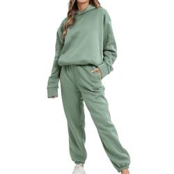 Awoyep Damen Sportanzug Einfarbig Outfit Oversized Hoodie Pullover Sweatshirt und Jogginghose Freizeitanzug Damen Jogger Tracksuit Damen Streatwear Trainingsanzüge für Damen (Color : Green2, Size : von Awoyep