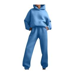 Awoyep Damen Sportanzug Einfarbig Outfit Oversized Hoodie Pullover Sweatshirt und Jogginghose Freizeitanzug Damen Jogger Tracksuit Damen Streatwear Trainingsanzüge für Damen (Color : Light blue, Siz von Awoyep