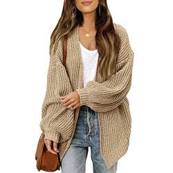 Awoyep Damen Strickjacke Langarm Offene Strickmantel Lang Casual High Stretchy Cardigan Damen Lang Strickjacke Oversize Langarm Sweater Cardigan Casual Strickmantel Herbst (Color : Khaki, Size : XL von Awoyep