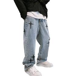 Awoyep Herren Baggy Jeans Hip Hop Jeans Teenager Junge Streetwear Skateboard Y2K Hose Vintage Bedruckte Jeans Skater Skateboard Hose (Color : Blue, Size : 3XL) von Awoyep