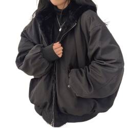 Awoyep Mantel Damen Baumwollmantel Warm Gefüttert Fleecejacke Kapuzenmantel Dickere Outdoorjacke mit Tasche für Frauen Lange Ärmel Übergangsmantel Herbst Damen Wintermantel mit Kapuze (Color : Schwar von Awoyep