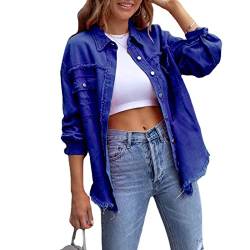 Awoyep Oversized Jeansjacken für Damen, Lose, Langärmlige Jean Jacke mit Modischer Zerrissenheit, Lässige Basic Jeansjacke mit Lange Casual Waschung (Color : Blue, Size : L) von Awoyep