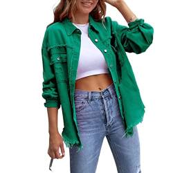 Awoyep Oversized Jeansjacken für Damen, Lose, Langärmlige Jean Jacke mit Modischer Zerrissenheit, Lässige Basic Jeansjacke mit Lange Casual Waschung (Color : Green, Size : M) von Awoyep