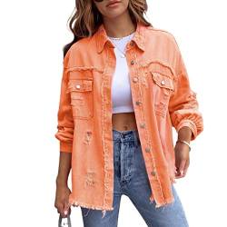 Awoyep Oversized Jeansjacken für Damen, Lose, Langärmlige Jean Jacke mit Modischer Zerrissenheit, Lässige Basic Jeansjacke mit Lange Casual Waschung (Color : Orange, Size : L) von Awoyep