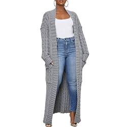 Awoyep Strickjacke Damen Lang Cardigan Basic Mäntel Herbst und Winter Strickjacke Elegant Langarm Open Front Lang Casual Einfarbig Atmungsaktiv (Color : Gray, Size : XXL) von Awoyep